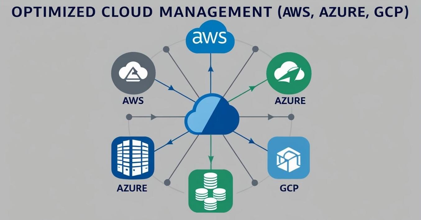 Illustration Gestion Optimisée de Cloud (AWS, Azure, GCP)